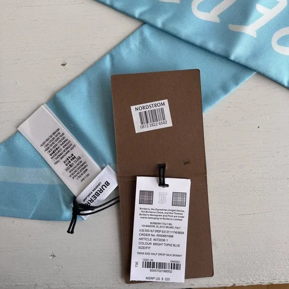 BURBERRY Skinny Silk Scarf- Topaz Blue - Picture 5 of 13